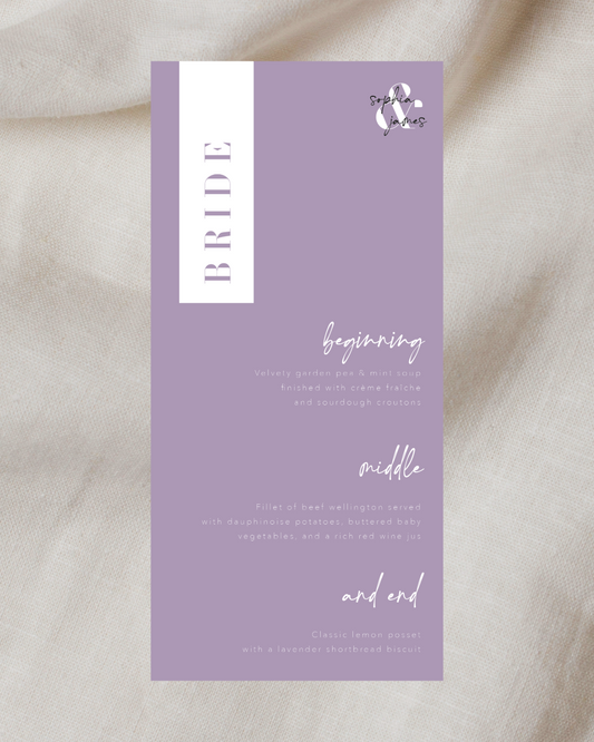 Violet Meadow Menu & Place Card